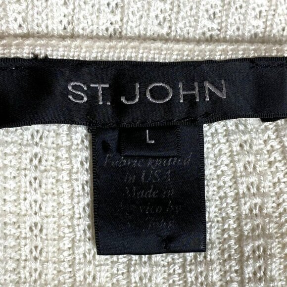 St. John Ivory Short-Sleeve Knit Top L Wool Cashmere Blend Made In USA - Picture 5 of 8